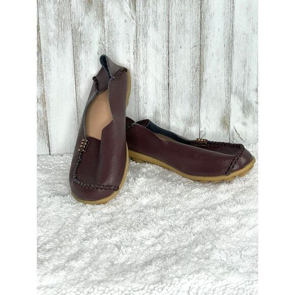 Handcrafted Leather Loafers Moccasins Mahogany Brown Size 40 / 9.5 - Picture 1 of 8